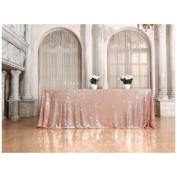 60" x 102" Rose Gold Sequin Tablecloth Wedding Party Home Linen - Picture 1 of 4